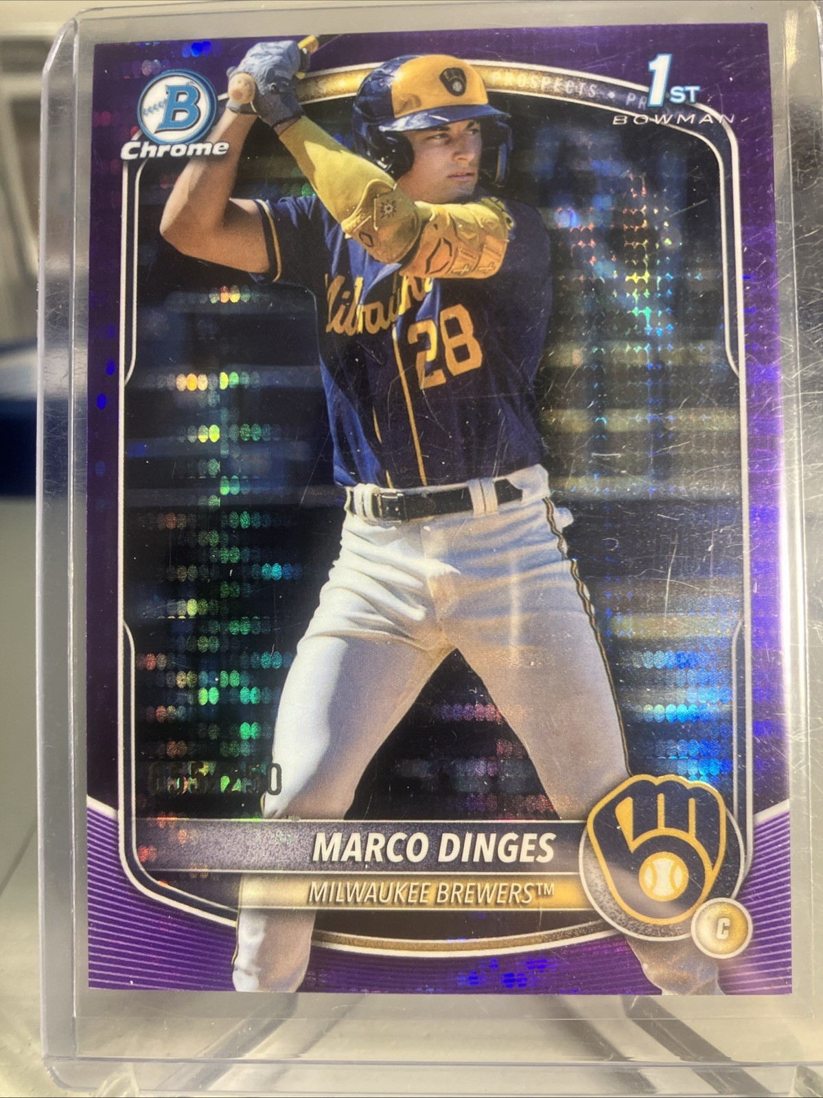 Marco Dinges Bowman Chrome Purple Pulsar Refractor /250 2025 #BCP-183 Brewers