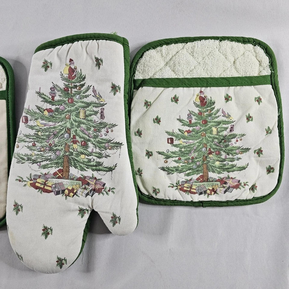 Guante para horno Spode árbol de Navidad y 2 soportes para olla 1 soporte para olla no está usado LEER⬇ Foto 2 de 4