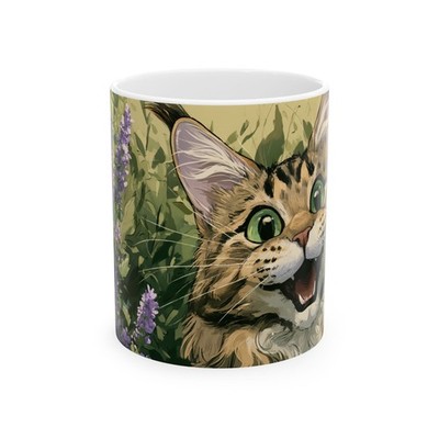 Surprised Tabby Cat Mug | Cute Cat Face Ceramic Coffee Cup