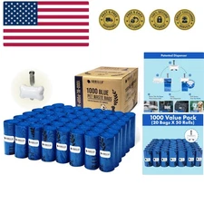 1000 Dog Poop Waste Bags with Dispenser and Leash Tie, 9" x 13", Blue, 1000 C...