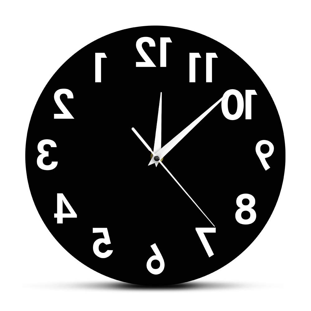 Reverse Wall Clock 12 inch Unusual Numbers Backwards Modern 