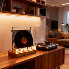 Now Playing Light Up Vinyl Record Stand Wooden LED Display Holder Warm White