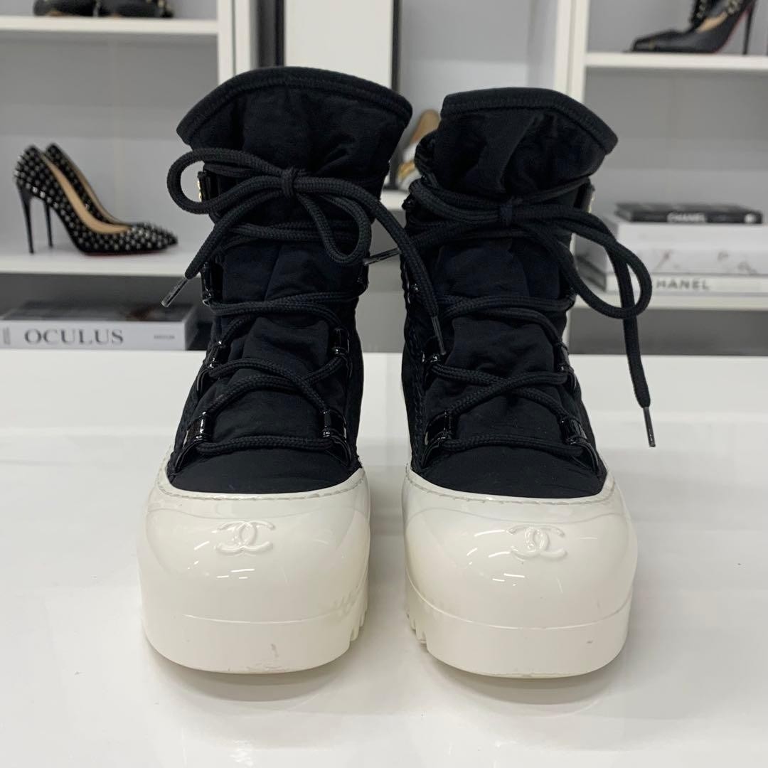 CHANEL nylon patent lace-up short Boots Bootie Shoes Women Size 35 COCO MARK  thumbnail 2