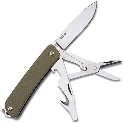 6-in-1 Multitool Pocket Knife, 12C27 Steel Blade, G10 Handle