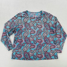 Lands End Shirt Womens 1X Blue Paisley Long Sleeve Rash Guard Swim Top Stretch
