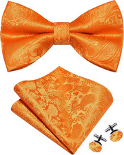 Mens Paisley Bow Tie Handkerchief Jacquard Woven Adjustable Pre-Tied Bowties Poc