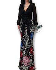 Rhinestone Beaded Mermaid Gown Black Lace Formal Stunning Women  s dress