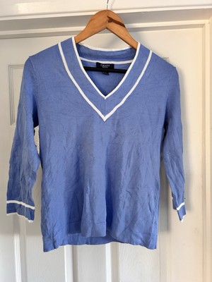 Chaps Pullover Damen groß blau V-Ausschnitt gefüttert Old Money klassisch neutral Strick (m3)