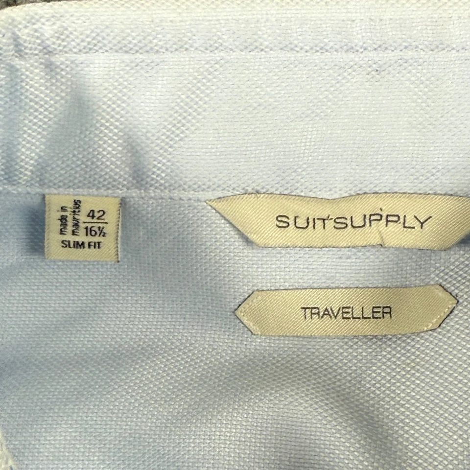 Suitsupply Dress Shirt 16.5/42 Light Blue Traveller Slim Fit Cotton Flaw Men's - Image 4 of 4