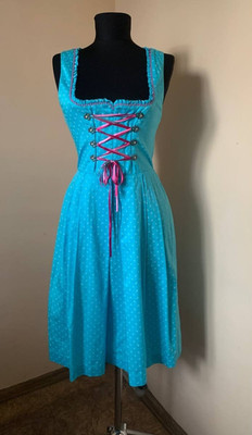 Vintage Turi Landhaus Dirndl Dress EU 32 XS Blue Cotton Oktoberfest Bavarian