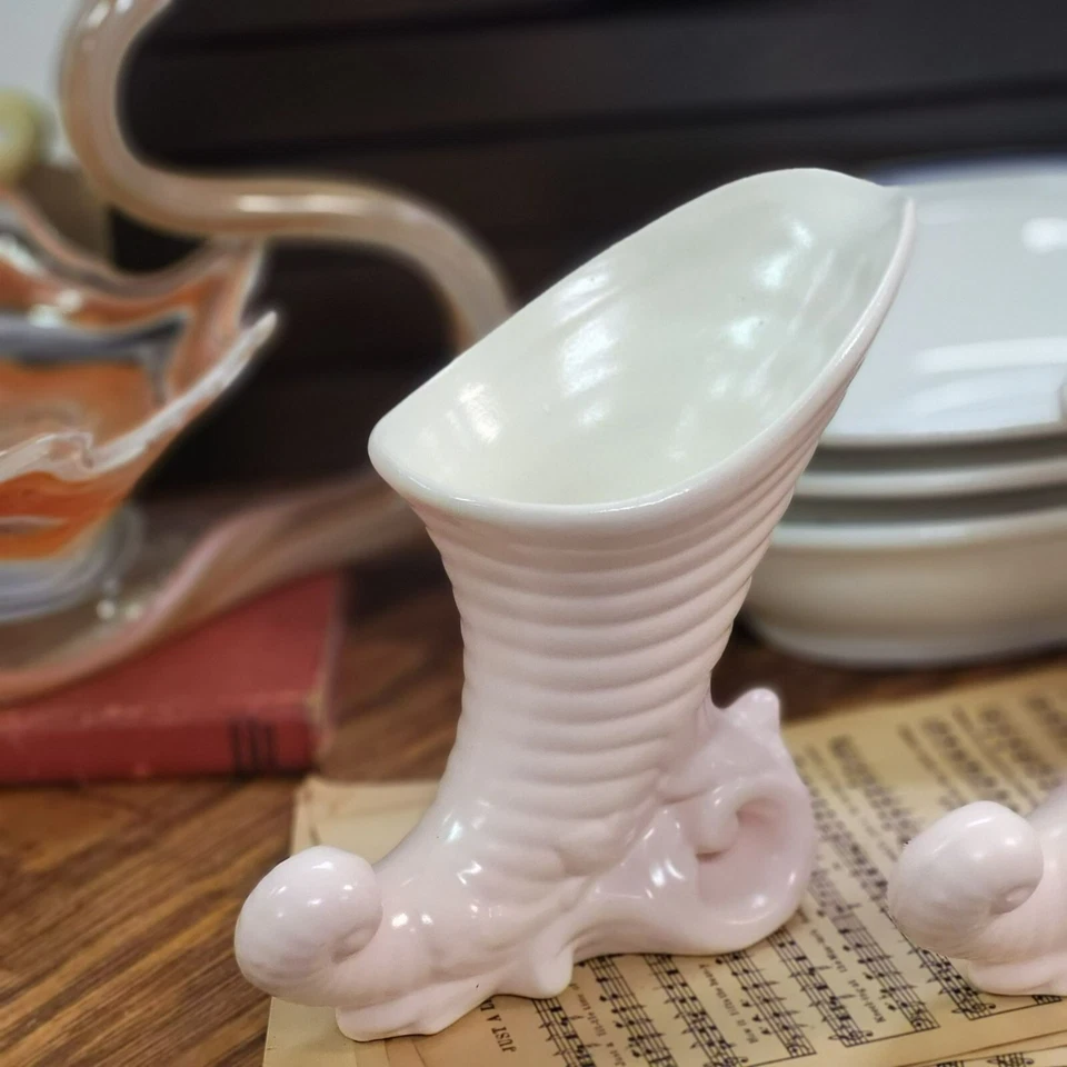 Cornucopia Ceramic Vase/Planter Pink and White set of 2 - Image 2 of 4