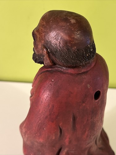 Antique Japanese Monk God Red Clay Pottery Statue Sculpture Impressed Signed 11” - Picture 16 of 22