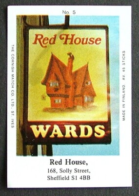 Matchbox label Wards Pub Inn Red House Solly Street Sheffield No 5 ME150