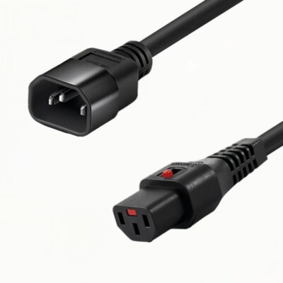 IEC320 C14 to C13 with Lock Power Extension Cable Cord 10A/250V  16AWG Black