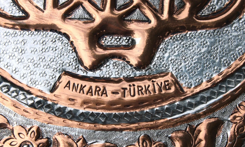 Bandeja grande de cobre estañado plateada vintage-Ankara-Turkiye-Turquía colgante de pared Foto 4 de 4