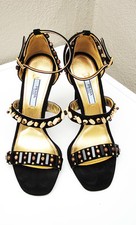 $1250 NWB Prada "Calzature Donna" Black High-heel Strappy Suede Sandals (8.5)