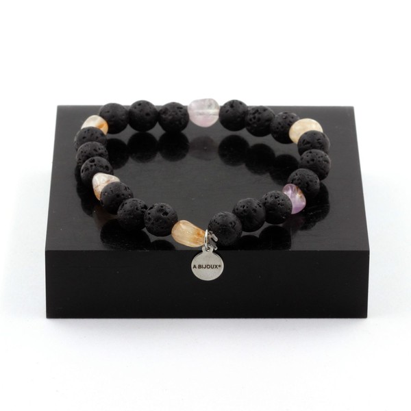 Steine Und MinéRaux. Quarz Armband Amethyst Rutil Du Brazilien + Perlen Lava 8-image