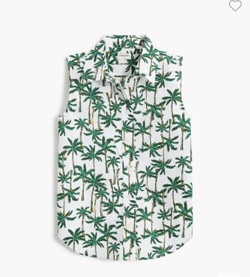 J Crew Factory Crewcuts Girls Sleeveless Button Down Shirt Size 8 Palm Trees NWT