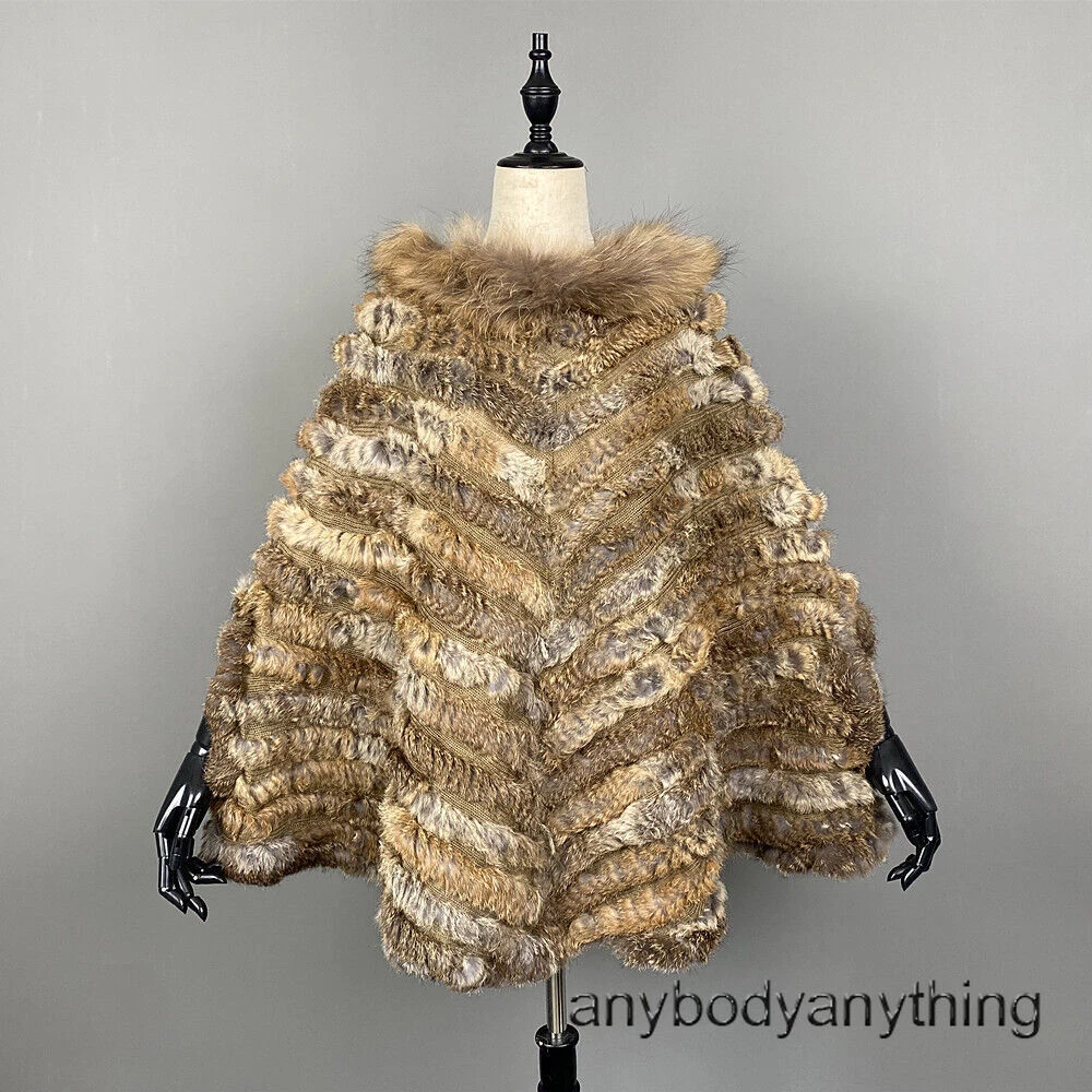 OFF WHITE Cappotto scialle donna invernale pelliccia di procione collo vera pelliccia di coniglio pelliccia intrecciata cappuccio