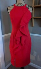 Vince Camuto Red Ruffle Sleeveless Front Slit Lined Dress Size 8