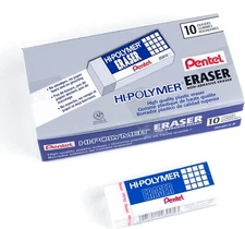 Pentel Hi-Polymer Block Eraser, Large, White, Pack of 10 (ZEH10PC10)