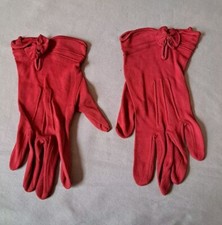 Vintage Ladies 1950  s Red Dress Gloves with Decorative Bow - Small