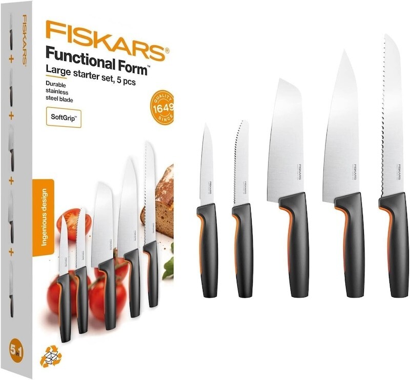 FISKARS MESSERSET 5 KÜCHENMESSER + MESSERSCHÄRFER, SATZ MESSERN EDELSTAHL MESSER - Bild 2