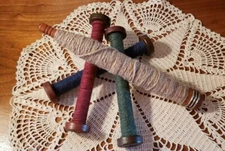 3 Antique Textile Bobbins Spools    AND -   1 Wooden Spindle Spool