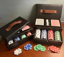 Frontgate Leather Poker Chip Set - 200piece + Leather Case