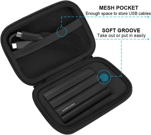 Hard Carrying Case for Samsung T7 SSD, Shockproof Travel Bag for 500GB-4TB - Picture 4 of 7