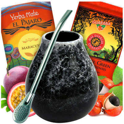 Yerba Mate Tee Set   Yerba Mate mit Obst und Kräutern 2x50g  Keramik mate becher