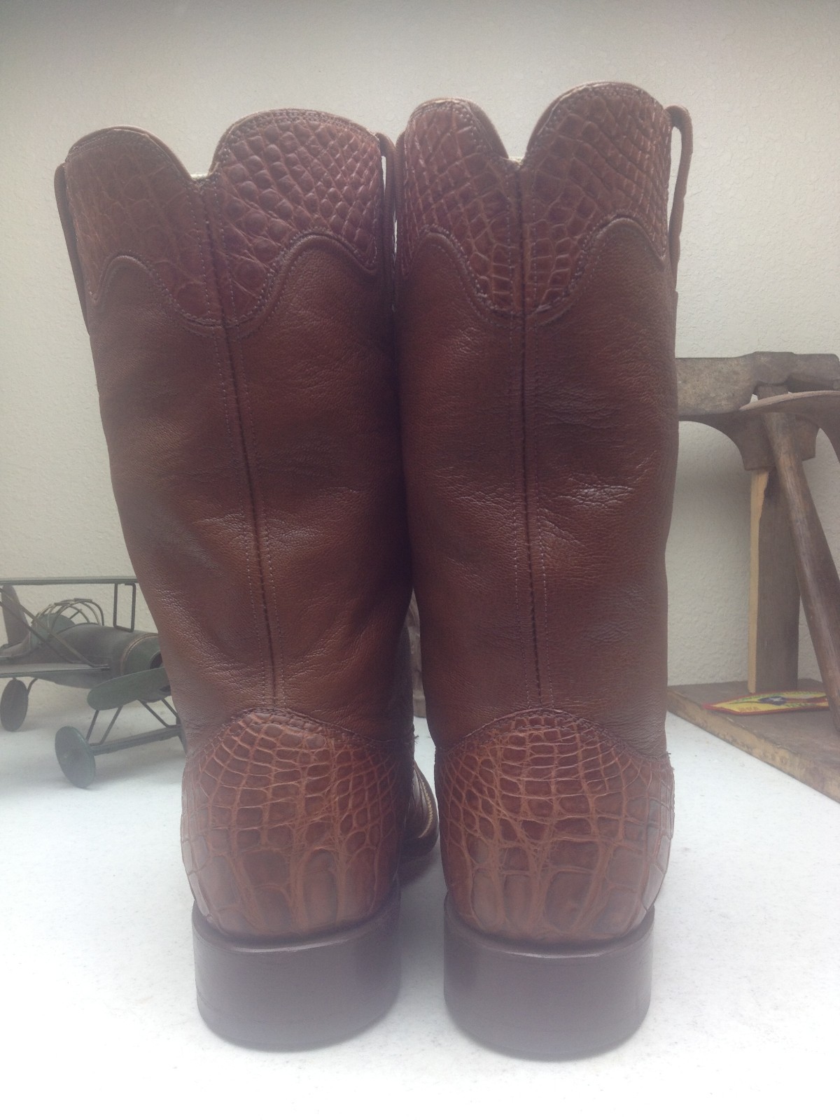 CUSTOM MONOGRAMED D W ALLIGATOR LEATHER WESTERN ENGINEER WORK BOOTS SIZE 10.5 DE image 6