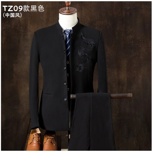 Mens Suit Chinese Style Embroidered Slim-fit Zhongshan Korean Performance Casual - Picture 11 of 39