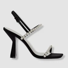 $525 Mercedes Castillo Women's Black Dual-Pearly Slingback Sandal Shoes US 9