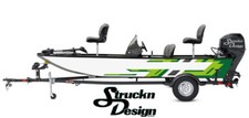 Green White Block Vinyl Graphic Decal Kit Fishing Abstract Lines Boat wrap