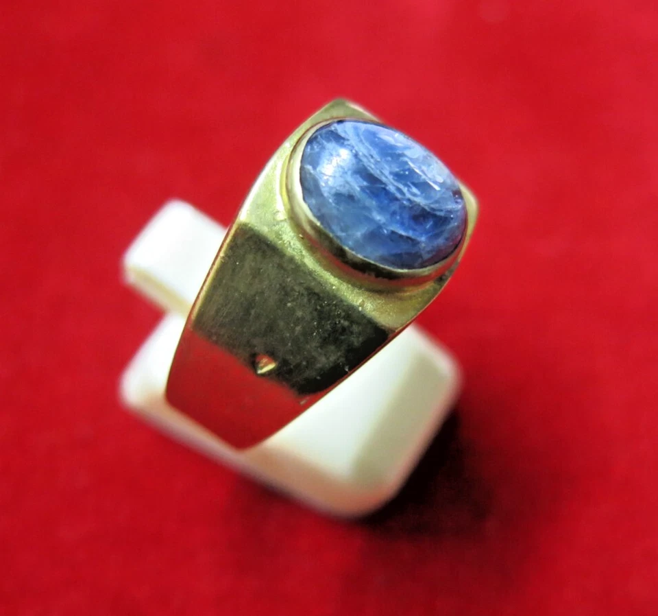 Vintage Men's Signet Ring 18k Micron Gold Over Brass Raw Blue Sapphire Size 11 - Image 4 of 4