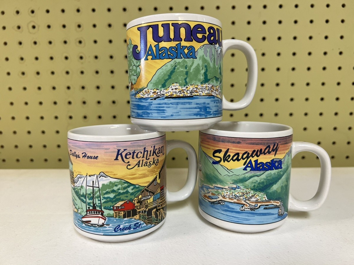 Lot Of 3 Vintage Ceramic Alaska Coffee Mug Cup Travel Souvenir Skagway  Juneau +