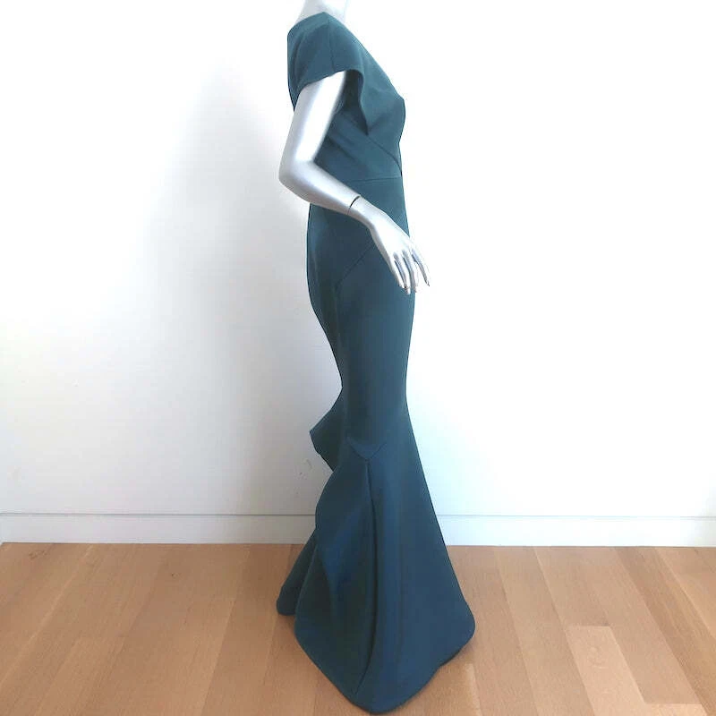 Maxi Vestido Zac Posen xo Barneys New York Verde Azulado Crepé Talla 6 Manga Gorra Foto 3 de 4