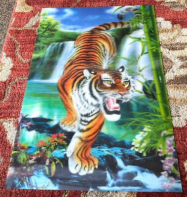 Poster Print 3d Print of a Crouching Tiger Scene  15.5  x 23.5  Free Shipping!