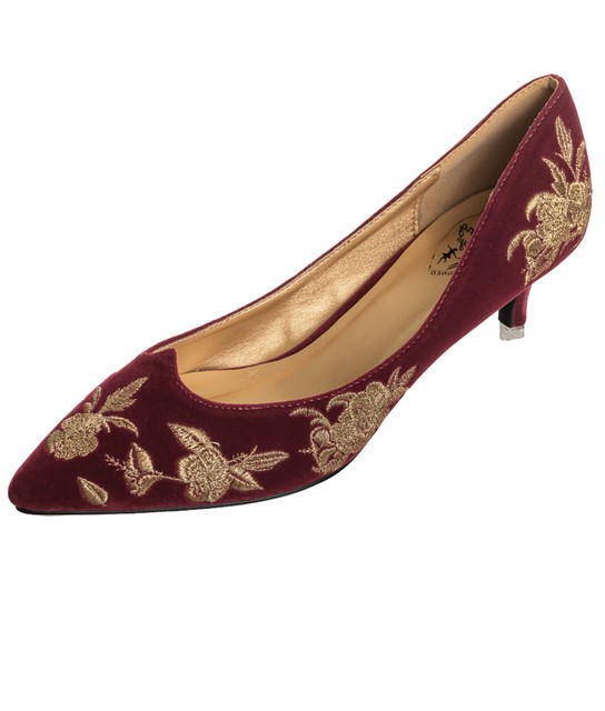 burgundy kitten heel shoes