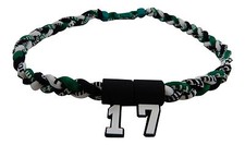 PICK YOUR NUMBER Green Black White Braided Tornado Necklace Baseball Softball
