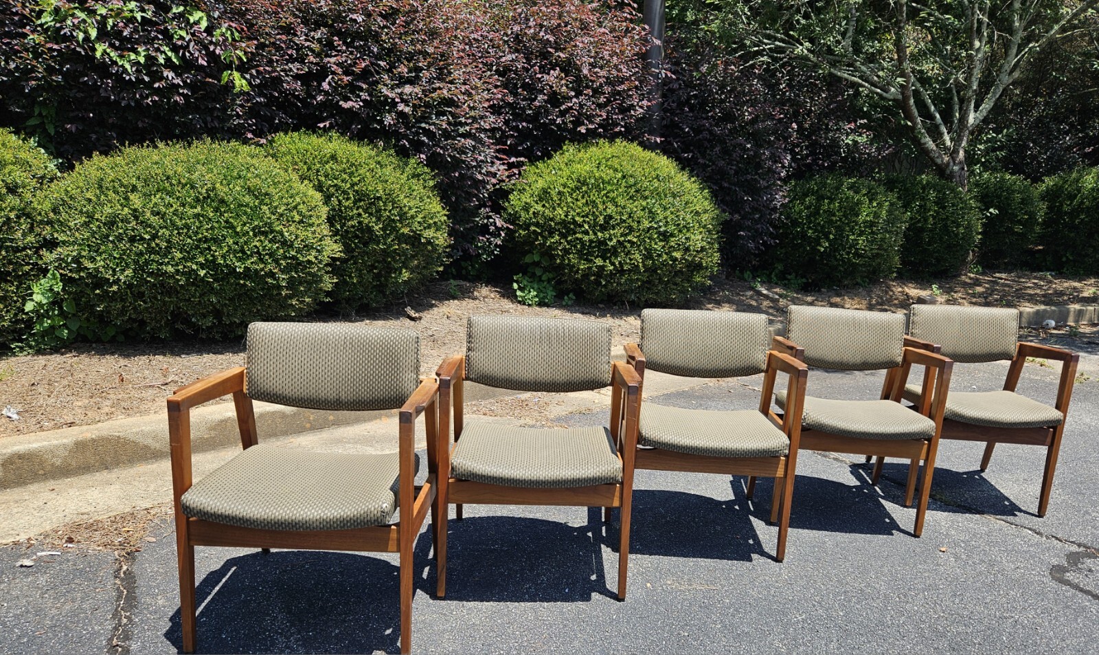 (5) W.H. Gunlocke MCM Solid Walnut Rare 'Floating Seat' Armchairs ~ SET OF FIVE