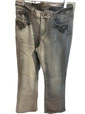 Cache Light Gray Embellished Jeans Size 8