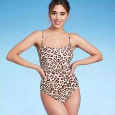 Kona Sol Leopard Print Wrap Belt Medium Coverage One Piece Swimsuit Small