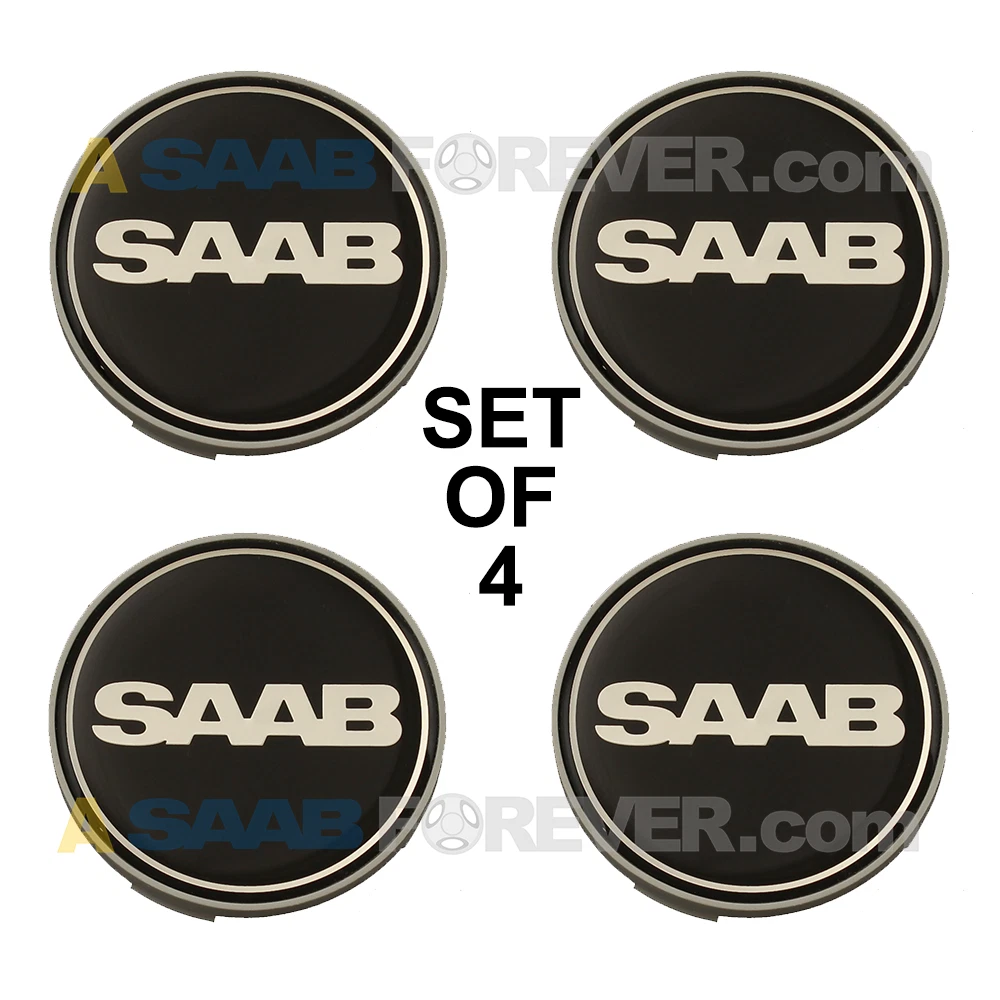 SAAB NEW 9 3 9 5 BLACK NEVS WHEEL CENTER CAPS SET OF 4 CAPS OEM