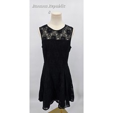 Banana Republic Classic Timeless Romantic Feminine Black Lace Fit & Flare Dress