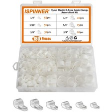180pcs Nylon Plastic R-Type Cable Clamps, 1/4" 5/16" 3/8" 1/2" 5/8" 3/4" Clip...