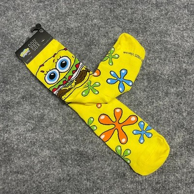 Odd Sox SpongeBob SquarePants Krabby Patty Yellow Crew Socks Mens Size 6-13 NEW