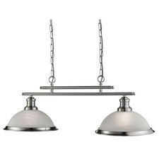 Image of 2 Light Bulbs Satin Silver Finish Ceiling Pendant Bar Light Acid Glass Shades
