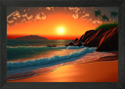 Schöner Strand Sonnenuntergang Gerahmtes Wandbild Poster Leinwanddruck Bild